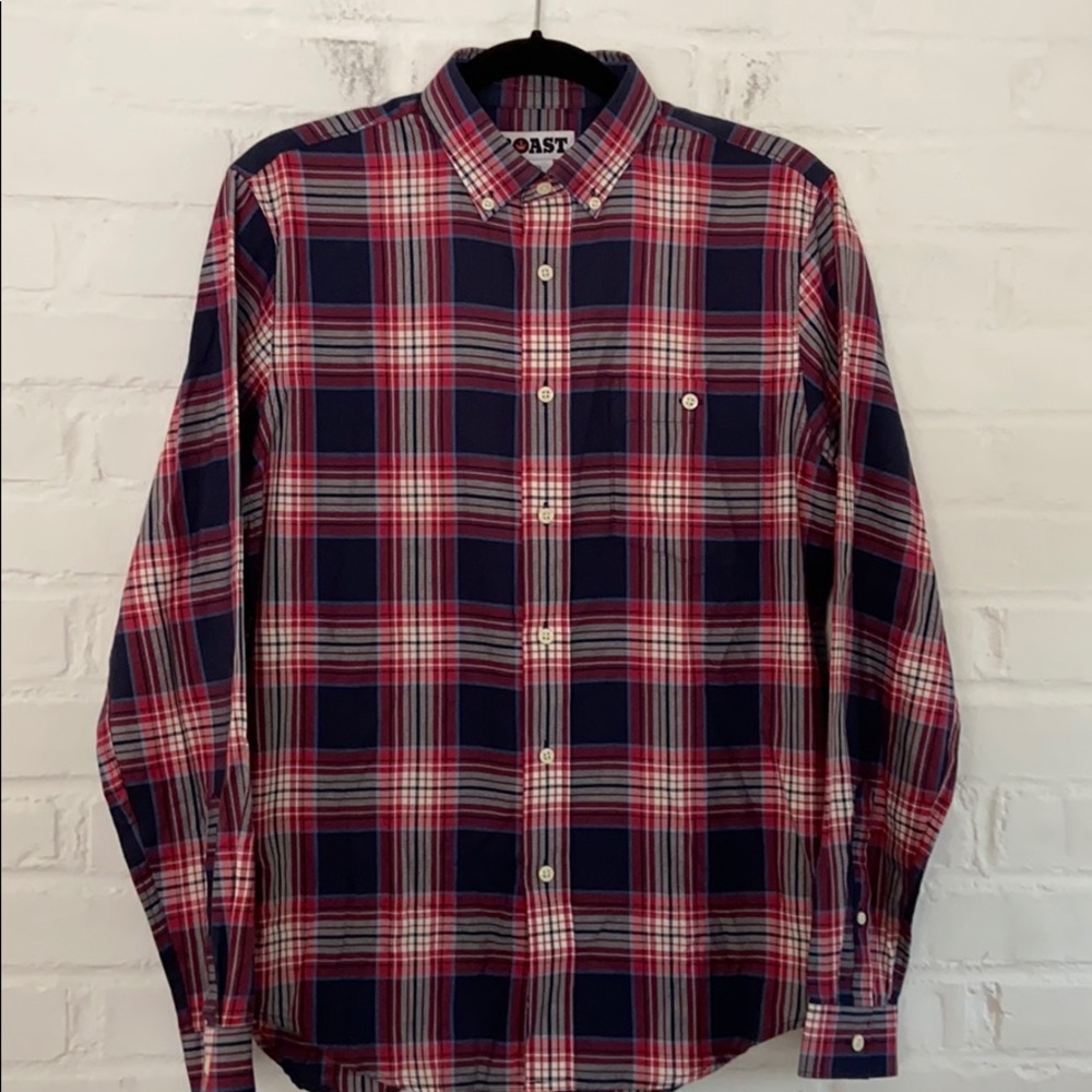 BOAST Mens Red and Blue Plaid Long Sleeve Button Down Shirt Size Small - Picture 2 of 8